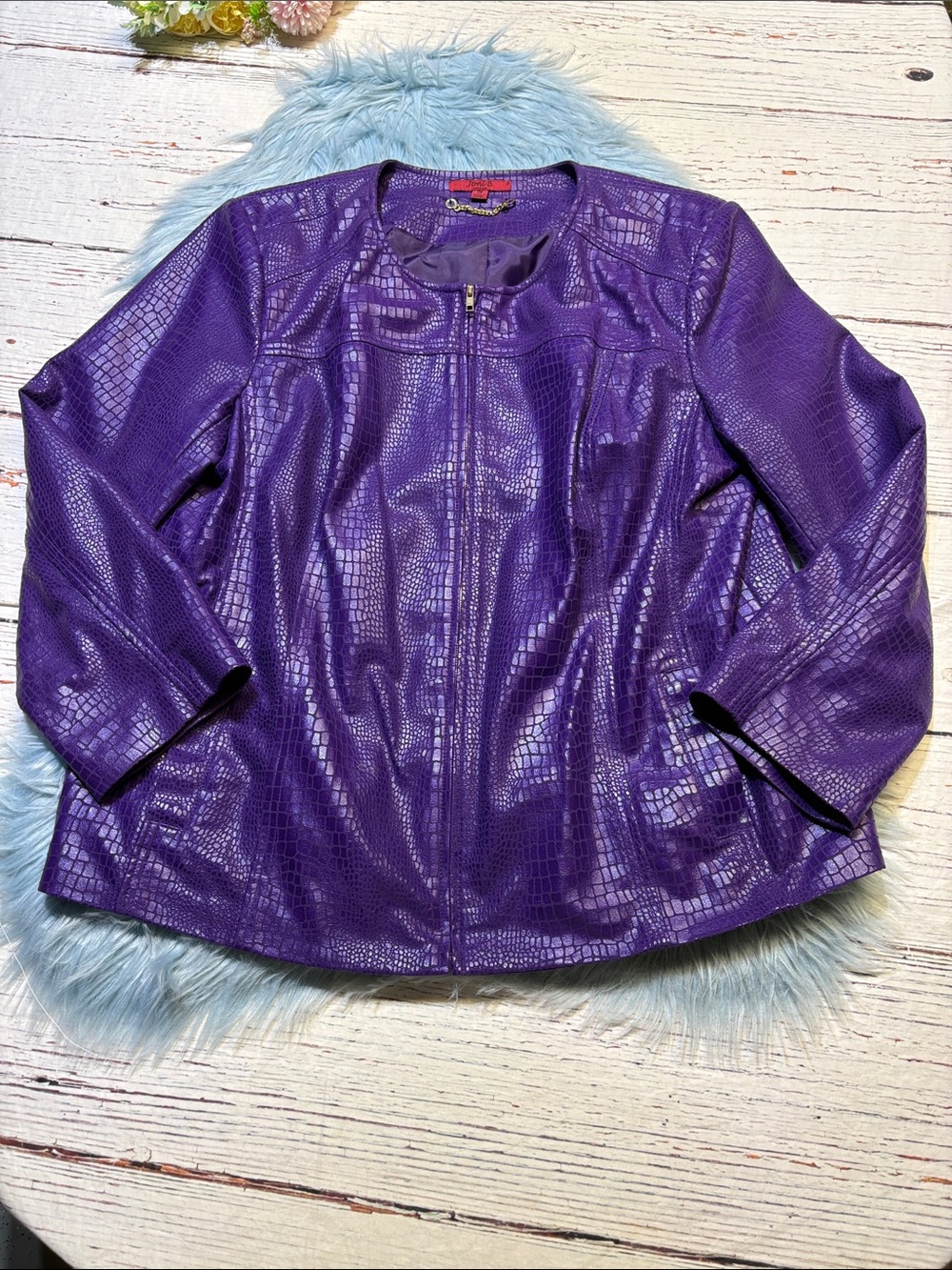 Joni B. Purple Faux Croc Zip Front Jacket sz 1X